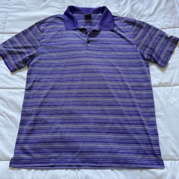 Nike Golf Shirt Polo Mens XL Purple White Striped Polo Dri Fit Performance - Picture 1 of 6